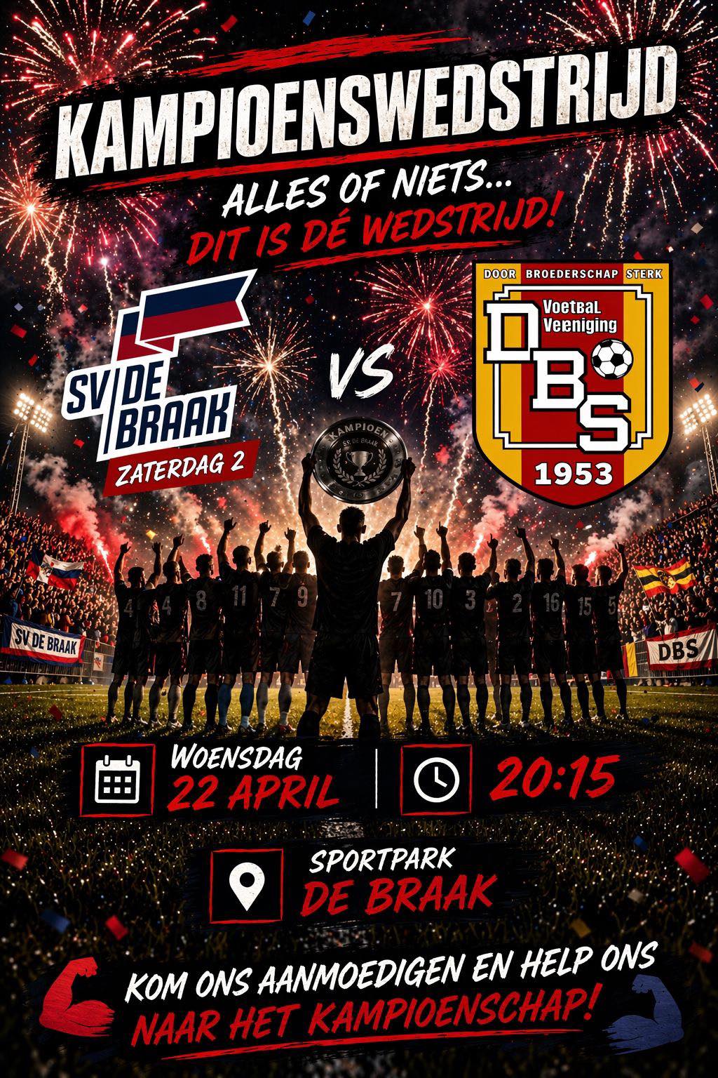 Kampioenswedstrijd Zaterdag 2 ! Woensdag 22 April 20.15u